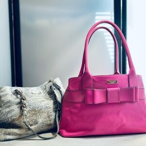 Kate spade 2 bag bundle; Hot Pink Bow & Grey Snake Print Chain Strap